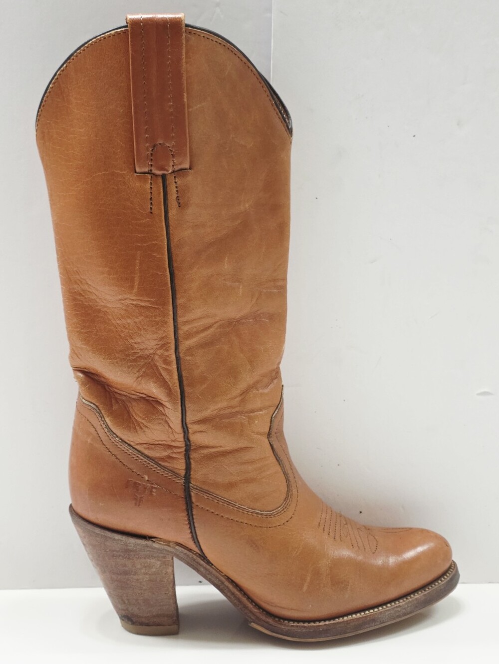 Frye 6175 Brown Leather Boot Heel Riding Pull-On Western Cowboy Vintage 6 B Used
